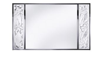 Miroir merles et raisins en cristal incolore, finition chrome - Lalique